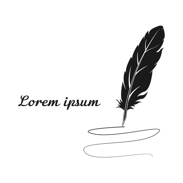 Feather pen icon on a white background. Calligraphy sign. Feather pen draws in ink. - Vektör, Görsel