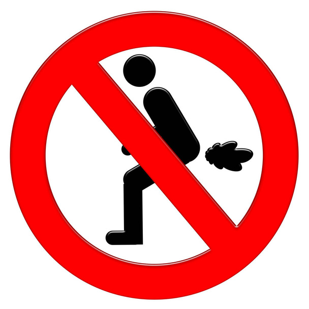 Symbol prohibice s malým mužem, který vytváří ikonu vzduchu - Fotografie, Obrázek