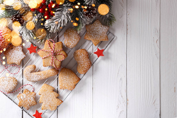 Christmas shortbread or gingerbread cookies - Photo, Image