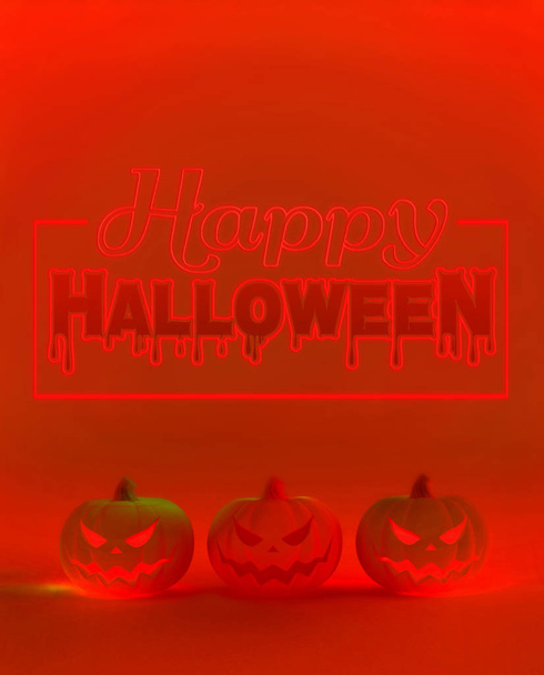 Halloween pumpkin glowing on red greeting text BG - Foto, afbeelding
