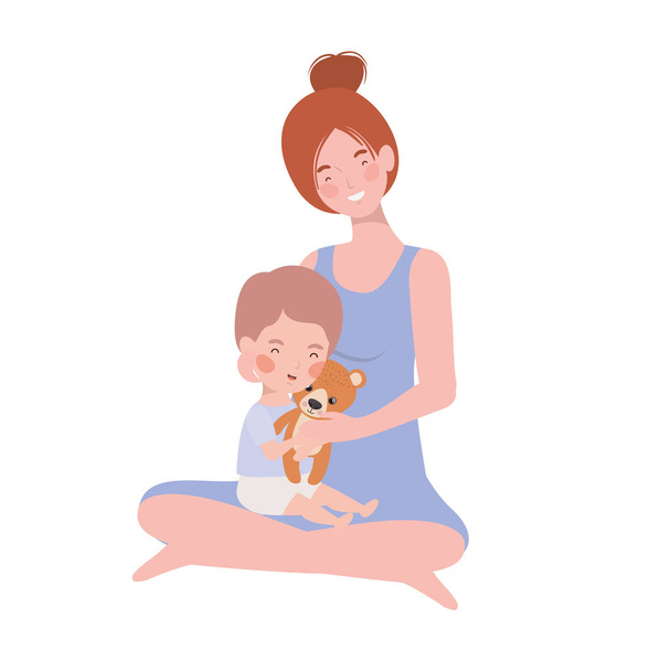 söpö raskaus äiti istuu pieni poika merkkiä
 - Vektori, kuva