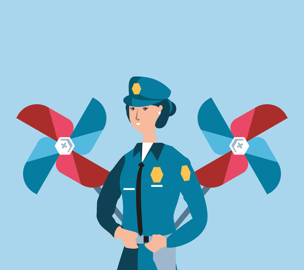 policière avec jouet éolien fête du travail
 - Vecteur, image
