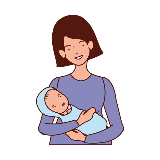 niedliche Schwangerschaft Mutter hebt kleine Baby-Charaktere - Vektor, Bild