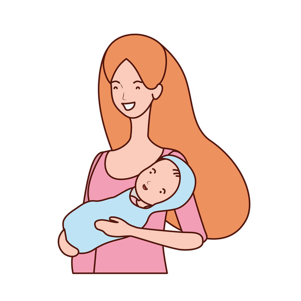 lindo embarazo madre levantamiento poco bebé caracteres
 - Vector, imagen
