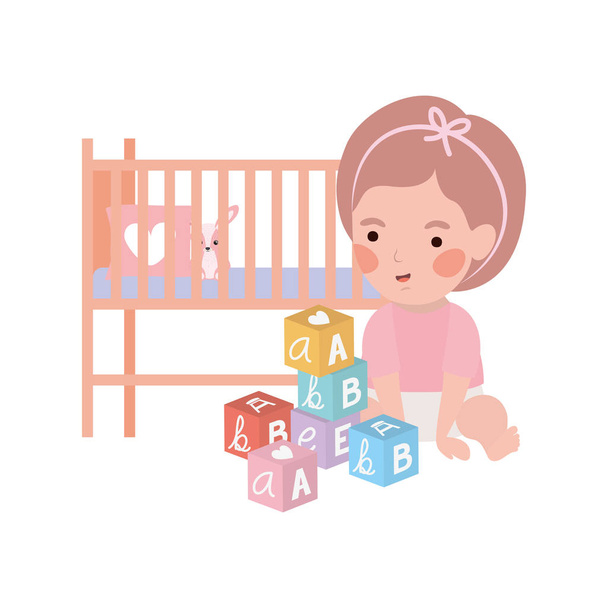 寝室の文字でかわいい女の子の赤ちゃん - ベクター画像