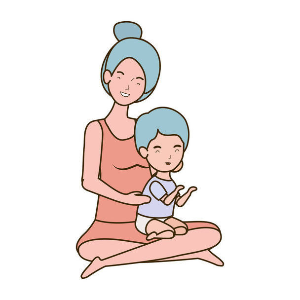 aranyos terhesség anya ül kisfiú karakter - Vektor, kép