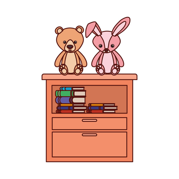 ours mignon et lapin peluches jouets pour bébés dans les étagères
 - Vecteur, image