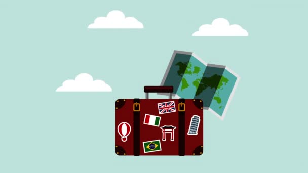 suitcase with airplane flying animation - Footage, Video
