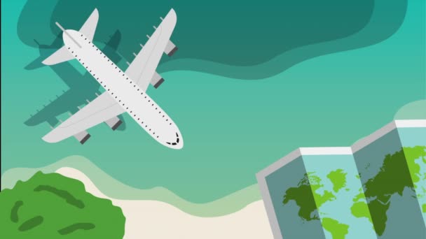 avión volando con animación de artículos de viaje conjunto
 - Metraje, vídeo