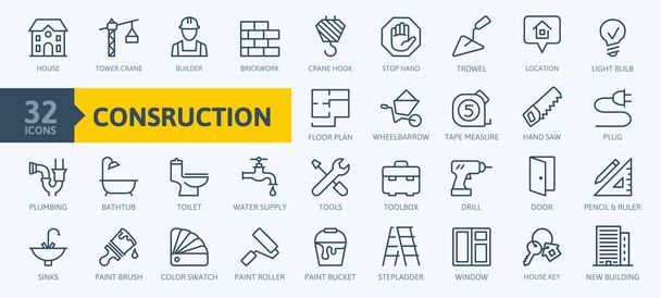 Outline web icons set - construction, home repair tools. Thin line web icons collection. Simple vector illustration. - Vector, Image