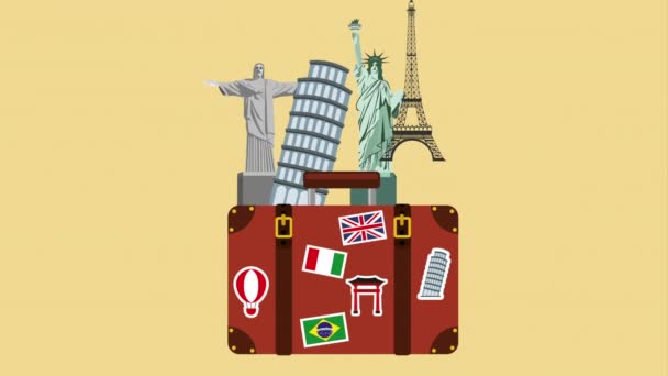 セット旅行アイテムアニメーション付きスーツケース - 映像、動画