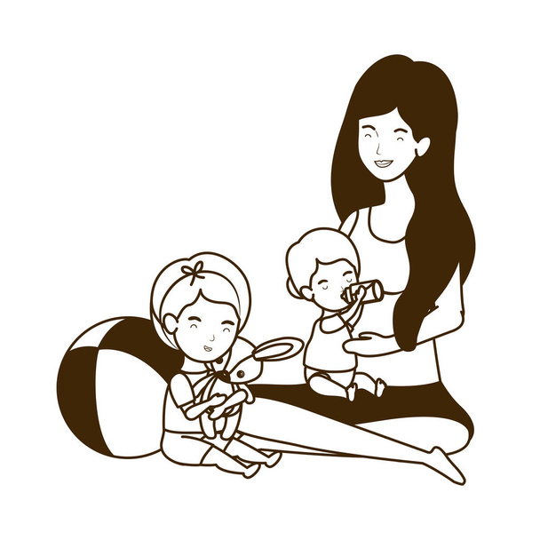 roztomilá těhotná matka s malými dětmi - Vektor, obrázek