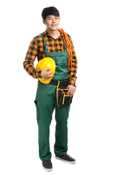 Male electrician on white background - Photo, Image