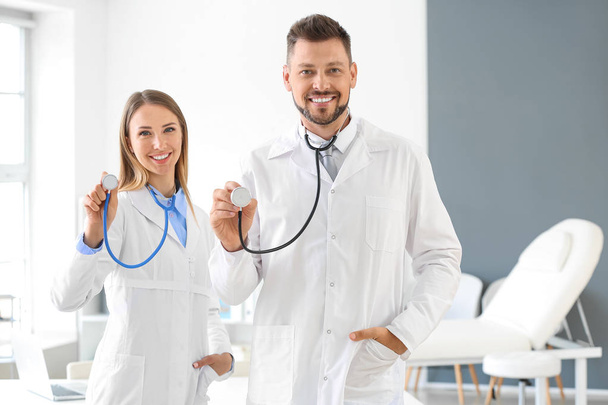 Doctors with stethoscopes in clinic - Foto, immagini