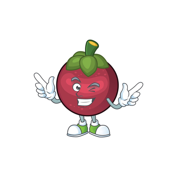 Wink fruit mangosteen cartoon character for health - Вектор,изображение