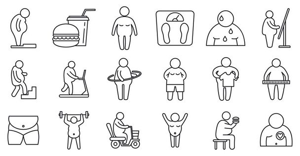 Symbole für Übergewichtige setzen, Stil umreißen - Vektor, Bild