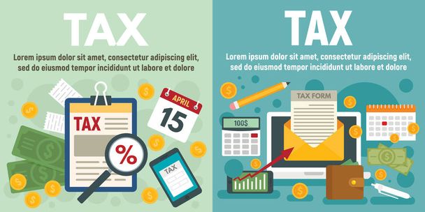 Tax banner set, flat style - Vector, Image