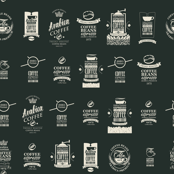 vector seamless pattern with various coffee labels - Vektor, kép