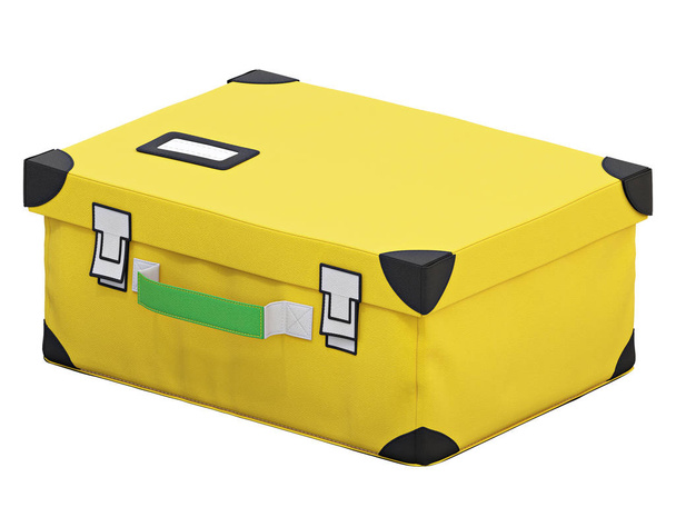Caja de almacenamiento amarilla para juguetes. 3d renderizar
 - Foto, Imagen
