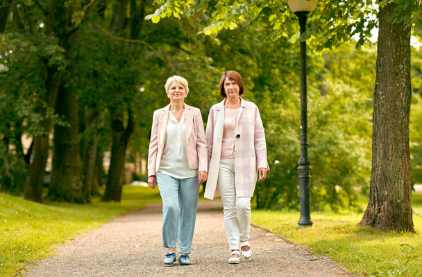 senior women or friends walking along summer park - Photo, Image