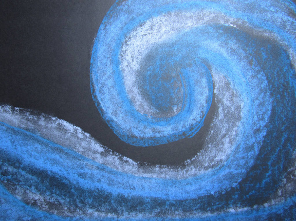 Escena Nocturna de una Ola Azul, Dibujo Pastel Dibujado a Mano
 - Foto, Imagen