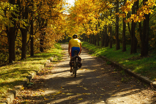 Cyclist on the autumn alley in the park - Fotó, kép