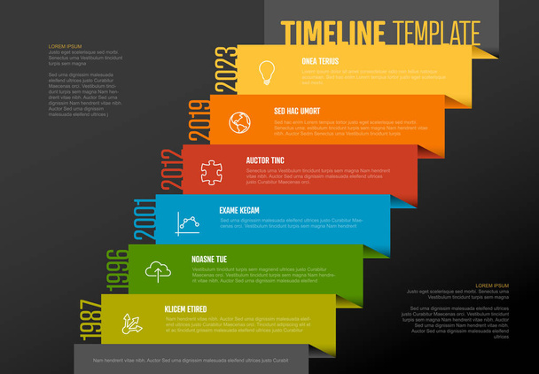 Timeline template with wide stairs and icons - dark version - Vector, Image