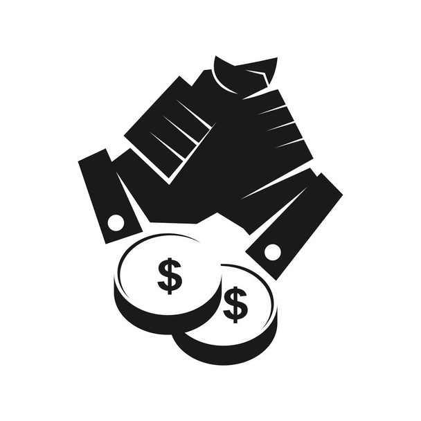 Χρηματοδότηση νομίσματος δέσμευση ομαδική εργασία μαζί μαύρο λογότυπο  - Διάνυσμα, εικόνα