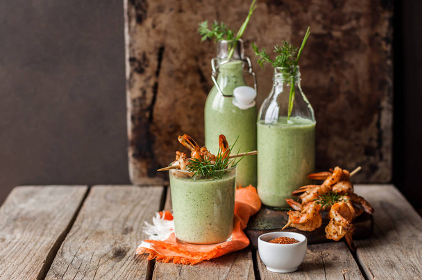 Chilled Cucumber Soup with Prawns - Photo, image