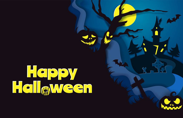 fröhliche Halloween-Plakatvorlage, Vektorpapierschnitt-Illustration - Vektor, Bild