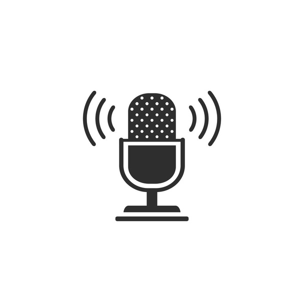 Podcast rádió ikon készlet illusztráció. Stúdióasztal-mikrofon szórási szöveggel - Vektor, kép