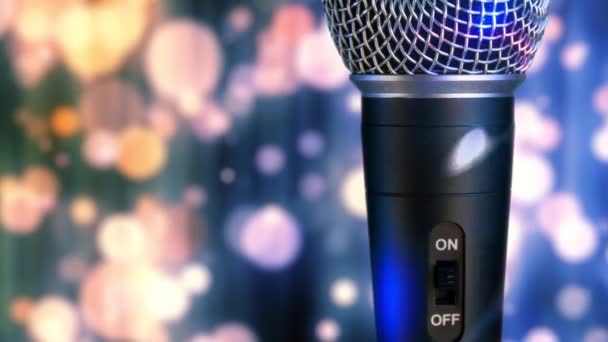 Microphone moving on blurred bokeh circles background - Footage, Video