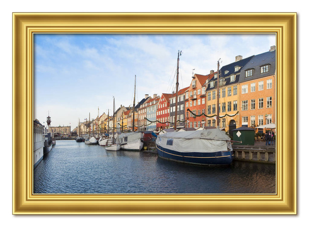Panoramatický pohled na město Nyhavn, jedna z nejslavnějších landmských - Fotografie, Obrázek
