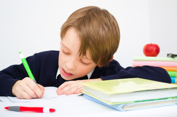 schoolboy writing homework - Foto, imagen