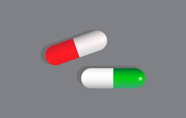 Pil capsule geïsoleerd op grijze achtergrond - Vector, afbeelding