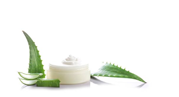 aloe vera leaves and cream isolated on white background,cosmetic - Foto, immagini