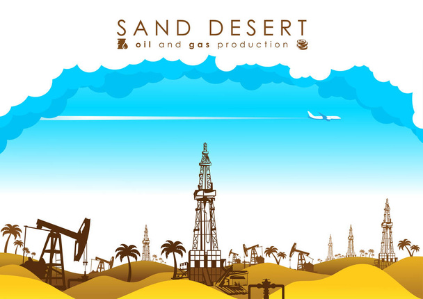 Extração de petróleo e gás no deserto de areia
 - Vetor, Imagem
