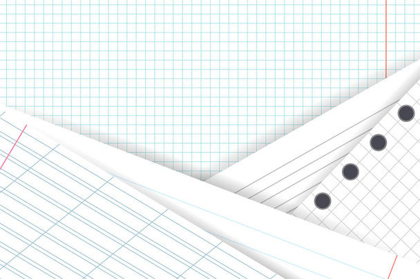 Ensemble vectoriel de pages de cahiers scolaires et de journaux avec des ombres situées à différents angles sur le fond d'une feuille à carreaux
. - Vecteur, image