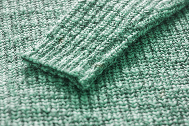 Trendy neo mint tissue clothes texture. Close up of sweater. - Фото, зображення