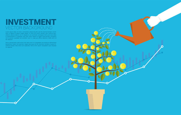 シルエットビジネスマン手は、グラフでお金の木を水やり。お金の節約と投資のための背景概念. - ベクター画像