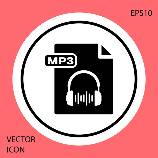 Fekete MP3 fájl dokumentum. Letöltés MP3 ikon izolált piros háttér. MP3 zene formátum jel. MP3-fájl szimbóluma. Fehér kör gomb. Vektoros illusztráció - Vektor, kép