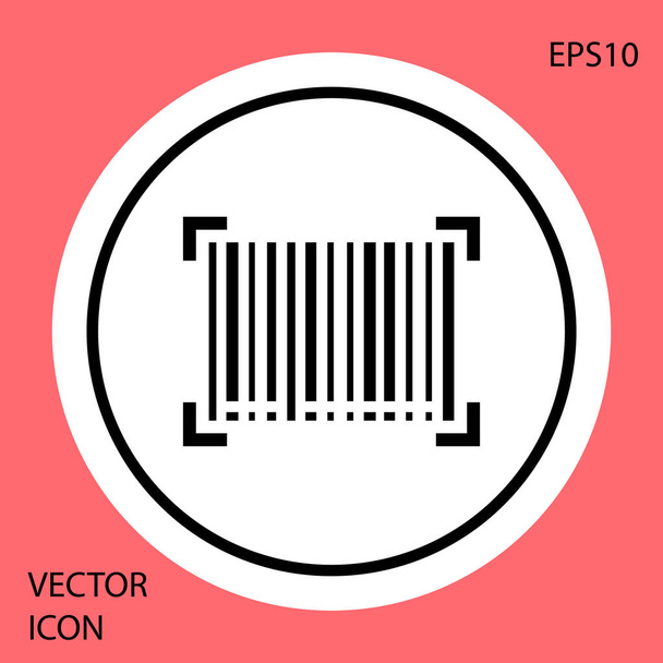 Schwarzes Barcode-Symbol isoliert auf rotem Hintergrund. Weißer Kreis-Knopf. Vektorillustration - Vektor, Bild
