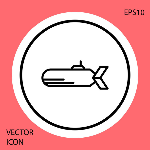 Icono del Submarino Negro aislado sobre fondo rojo. Nave militar. Botón círculo blanco. Ilustración vectorial
 - Vector, imagen
