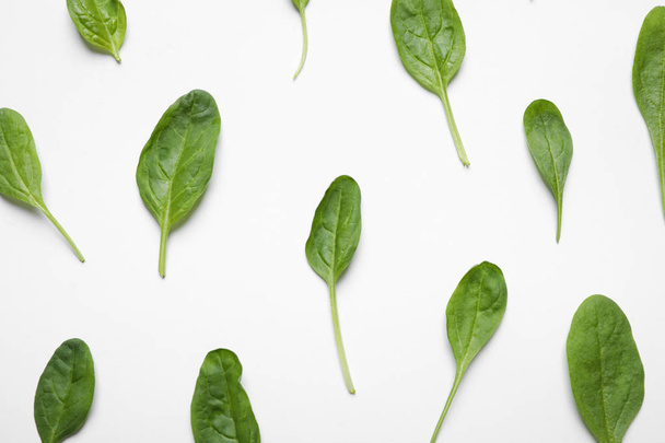 Fresh green healthy spinach on white background, top view - Valokuva, kuva