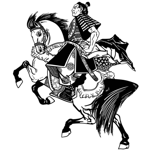 samuraj na koních černé a bílé - Vektor, obrázek