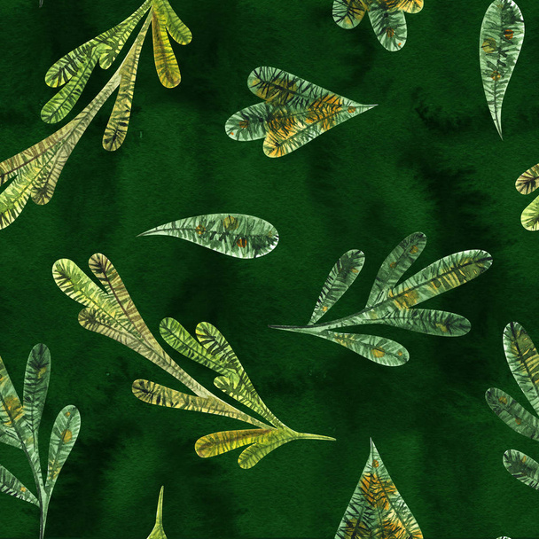 Christmas tree fir branch seamless pattern. Watercolor background. - Zdjęcie, obraz