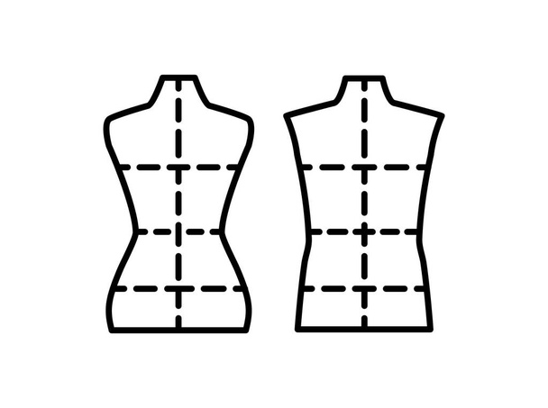 Male & female dressmaking mannequin with sewing markings. Sign o - Vector, Image