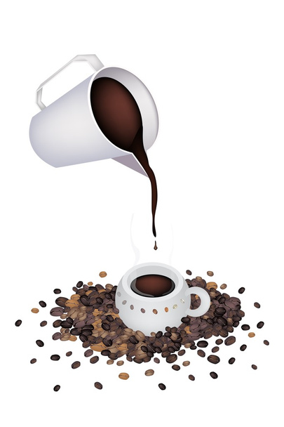 Налейте вкусный горячий кофе по мере чашки
 - Вектор,изображение