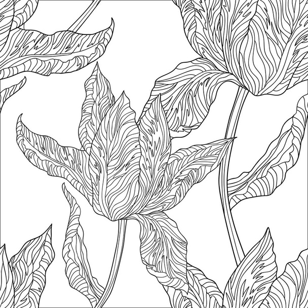 Seamless floral pattern, outline. - Foto, imagen