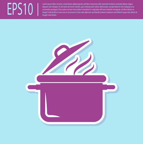 Retro púrpura icono olla de cocina aislado sobre fondo turquesa. Hervir o guisar el símbolo de la comida. Ilustración vectorial
 - Vector, Imagen